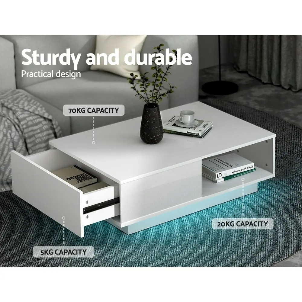 Artiss Coffee Table Led Lights White