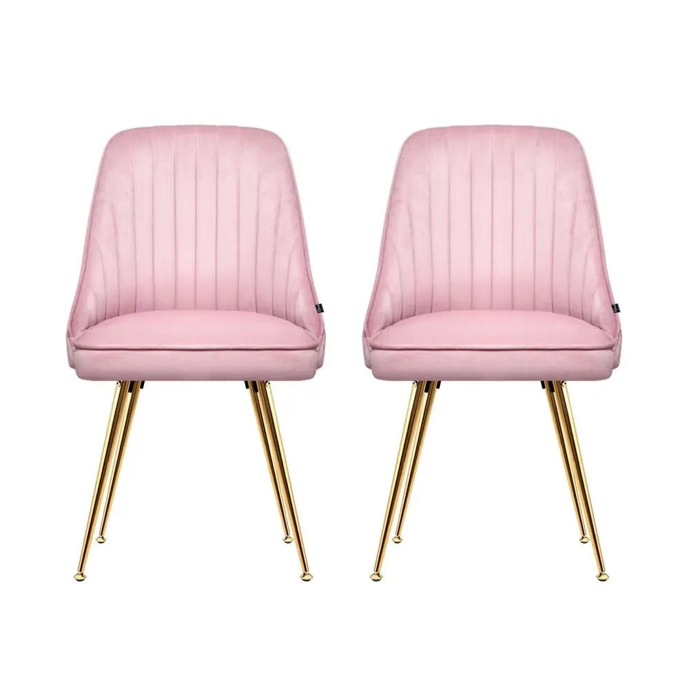 Artiss Dining Chairs Set of 2 Velvet Channel Tufted Pink