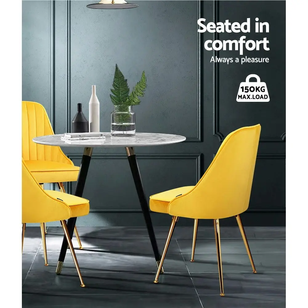 Artiss Dining Chairs Set of 2 Velvet Channel Tufted Yellow