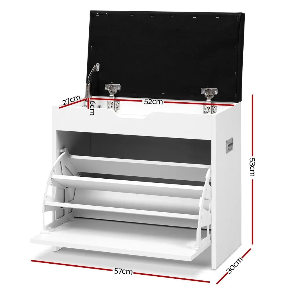 Artiss Shoe Rack Cabinet Bench 3-tier 15 Pairs White