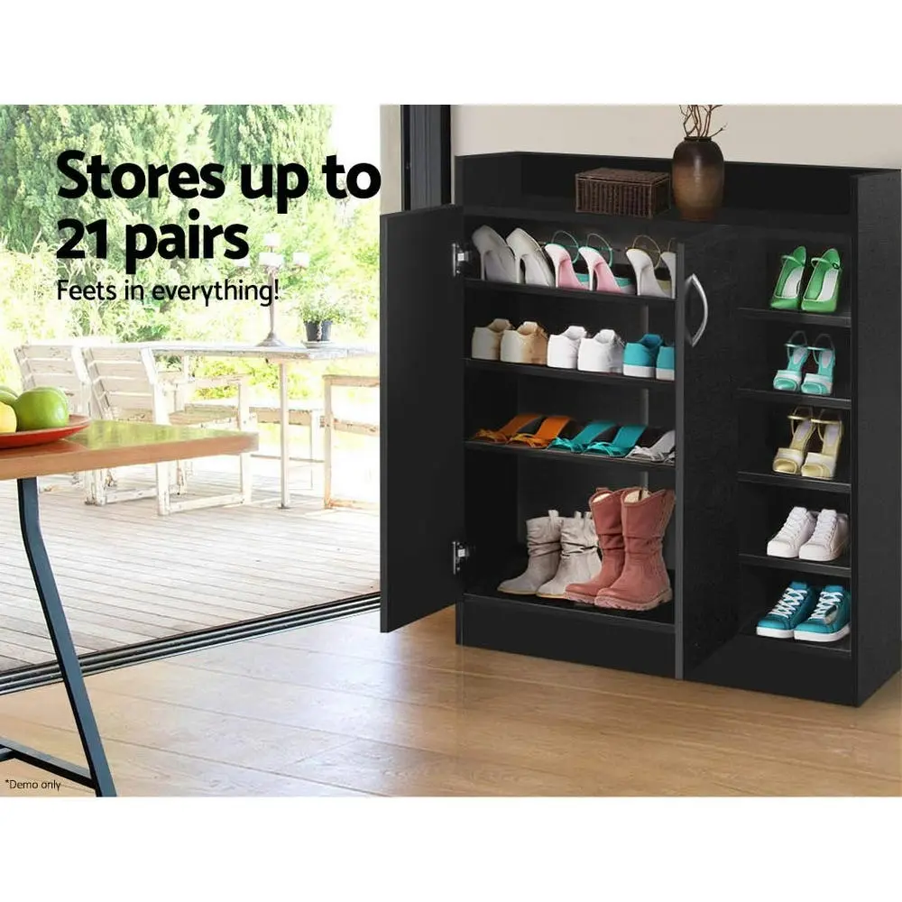 Artiss Shoe Rack Cabinet 21 Pairs Adjustable Shelves Black Clair