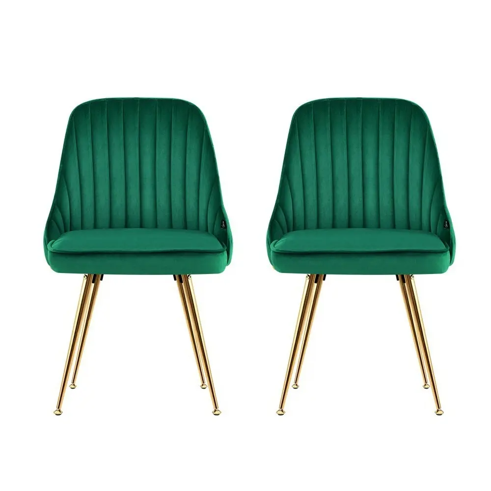 Artiss Dining Chairs Set of 2 Velvet Channel Tufted Green