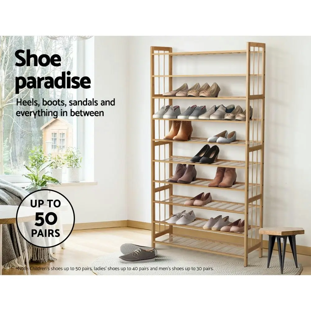 Artiss Shoe Rack Bamboo Shoe Storage 10-tier 50 Pairs