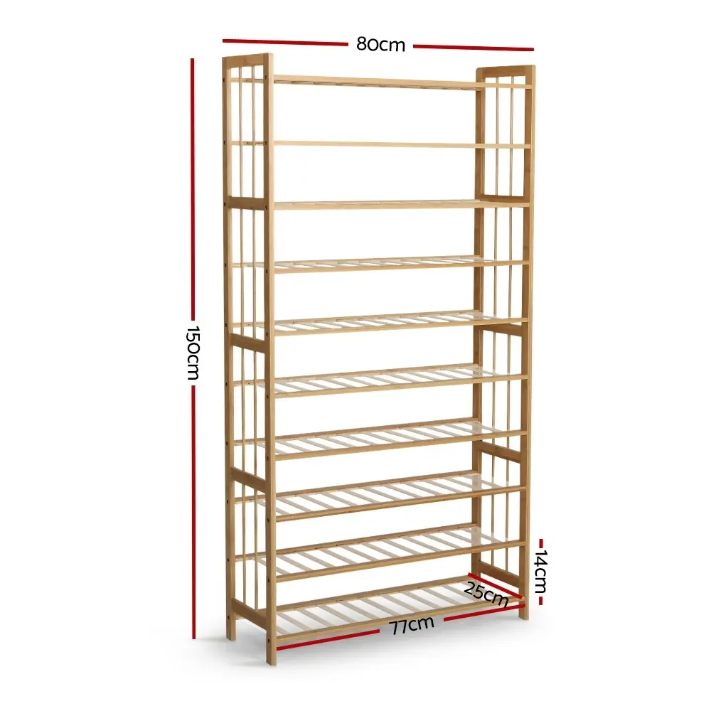 Artiss Shoe Rack Cabinet Bamboo 10-tier 50 Pairs