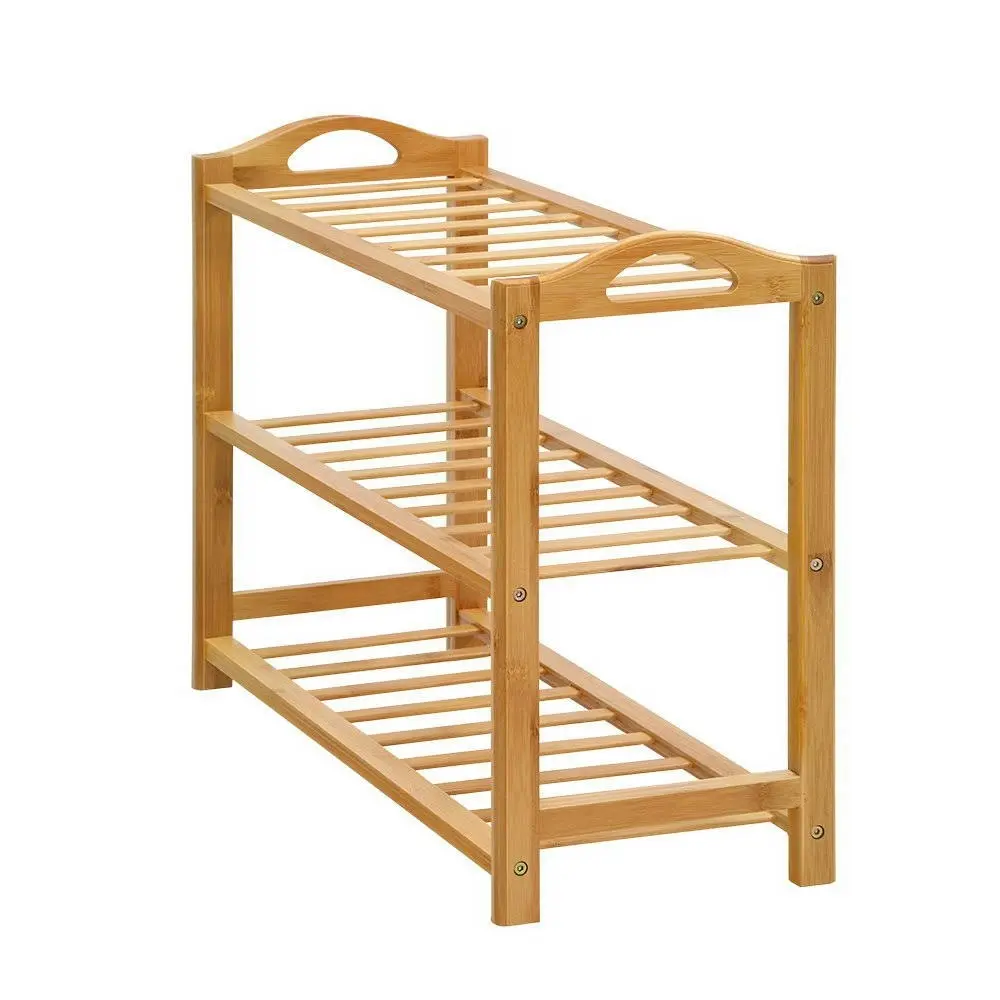 Artiss Shoe Rack Bamboo Shoe Storage 3-tier 9 Pairs