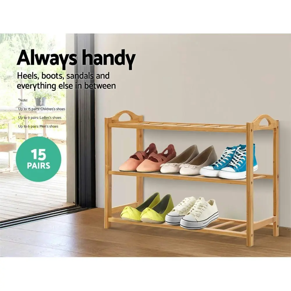 Artiss Shoe Rack Bamboo Shoe Storage 3-tier 9 Pairs