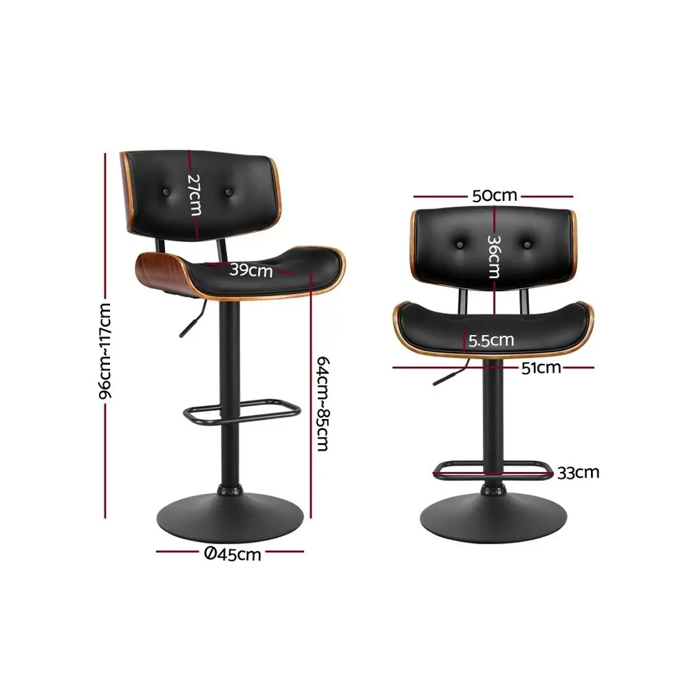 Artiss 2x Bar Stools Gas Lift Leather All Black