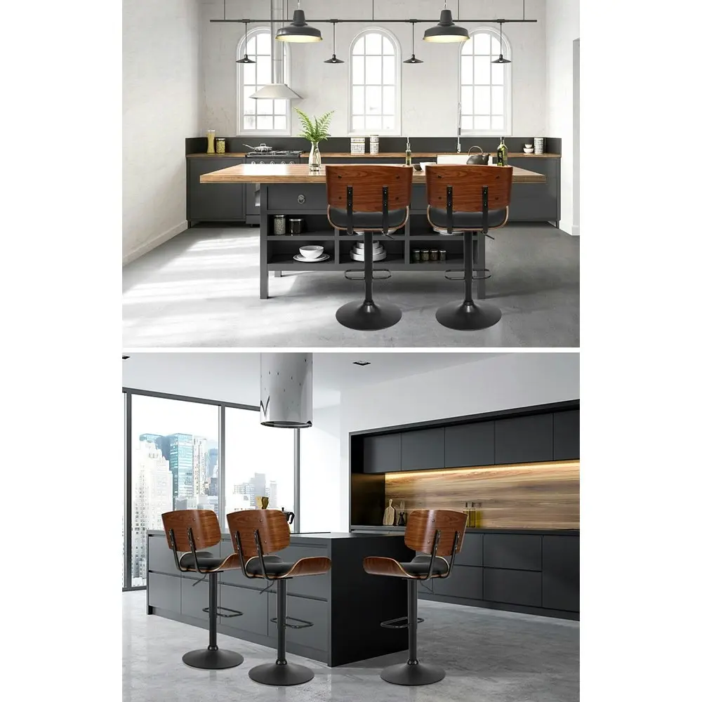 Artiss 2x Bar Stools Gas Lift Leather All Black