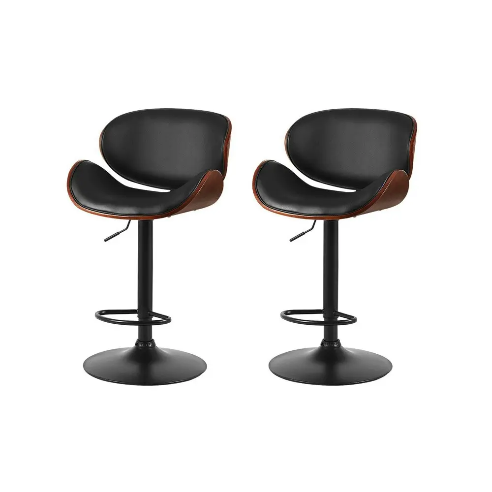 Artiss 2x Bar Stools Gas Lift Leather Padded Black