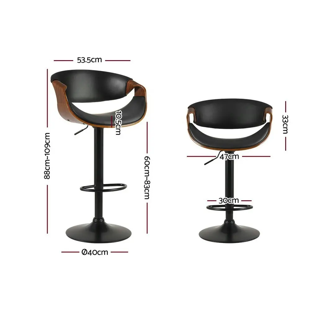 Artiss 2x Bar Stools Gas Lift Leather w/Armrest