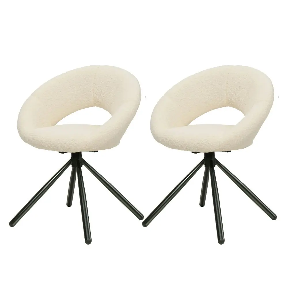 Artiss Dining Chairs Set of 2 Sherpa Boucle Swivel Base