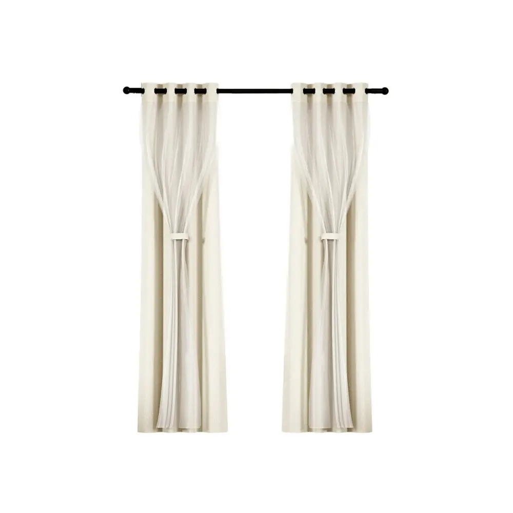 Artiss 2X 132x160cm Blockout Sheer Curtains Beige