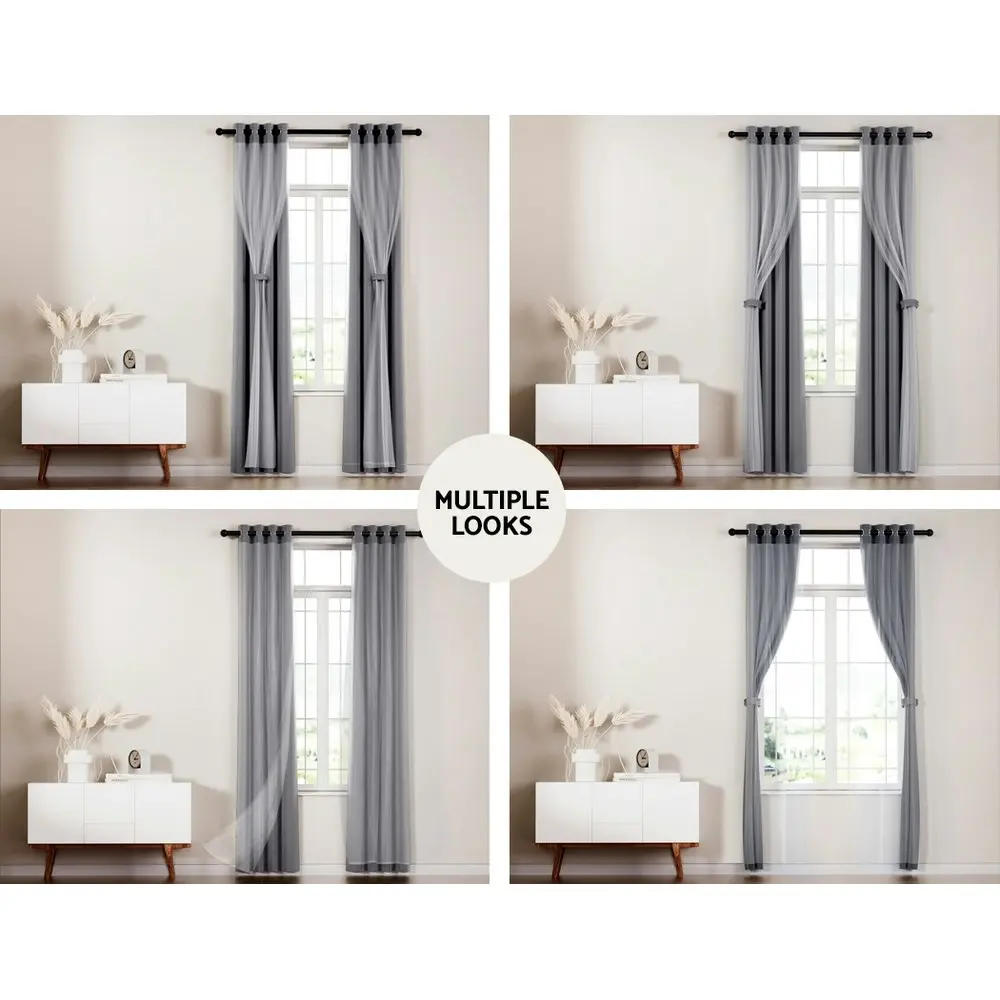 Artiss 2X 132x242cm Blockout Sheer Curtains Charcoal