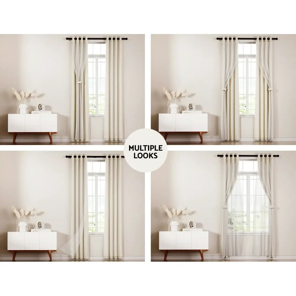 Artiss 2X 132x242cm Blockout Sheer Curtains Beige