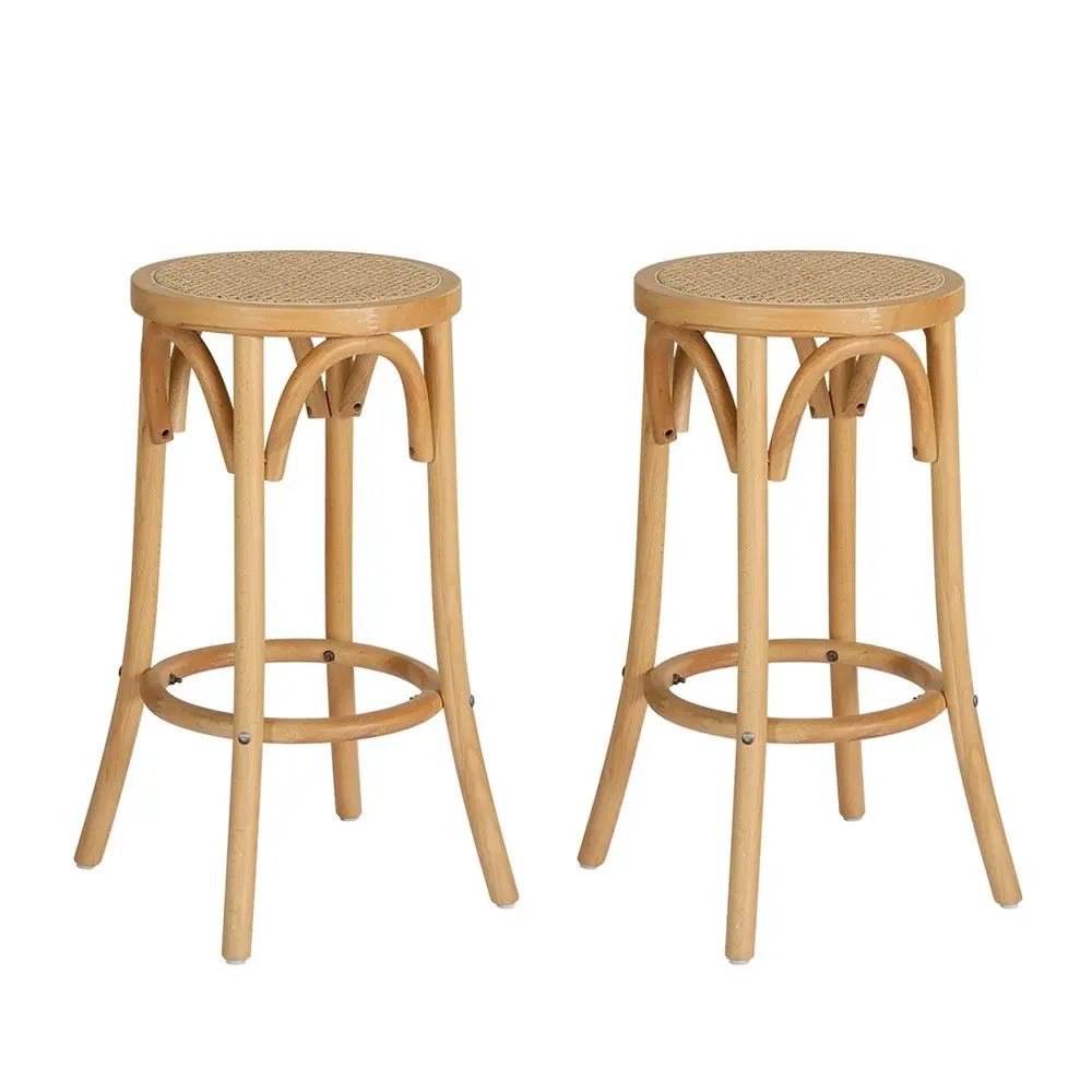 Artiss 2x Bar Stoosl Rattan Seat Wooden