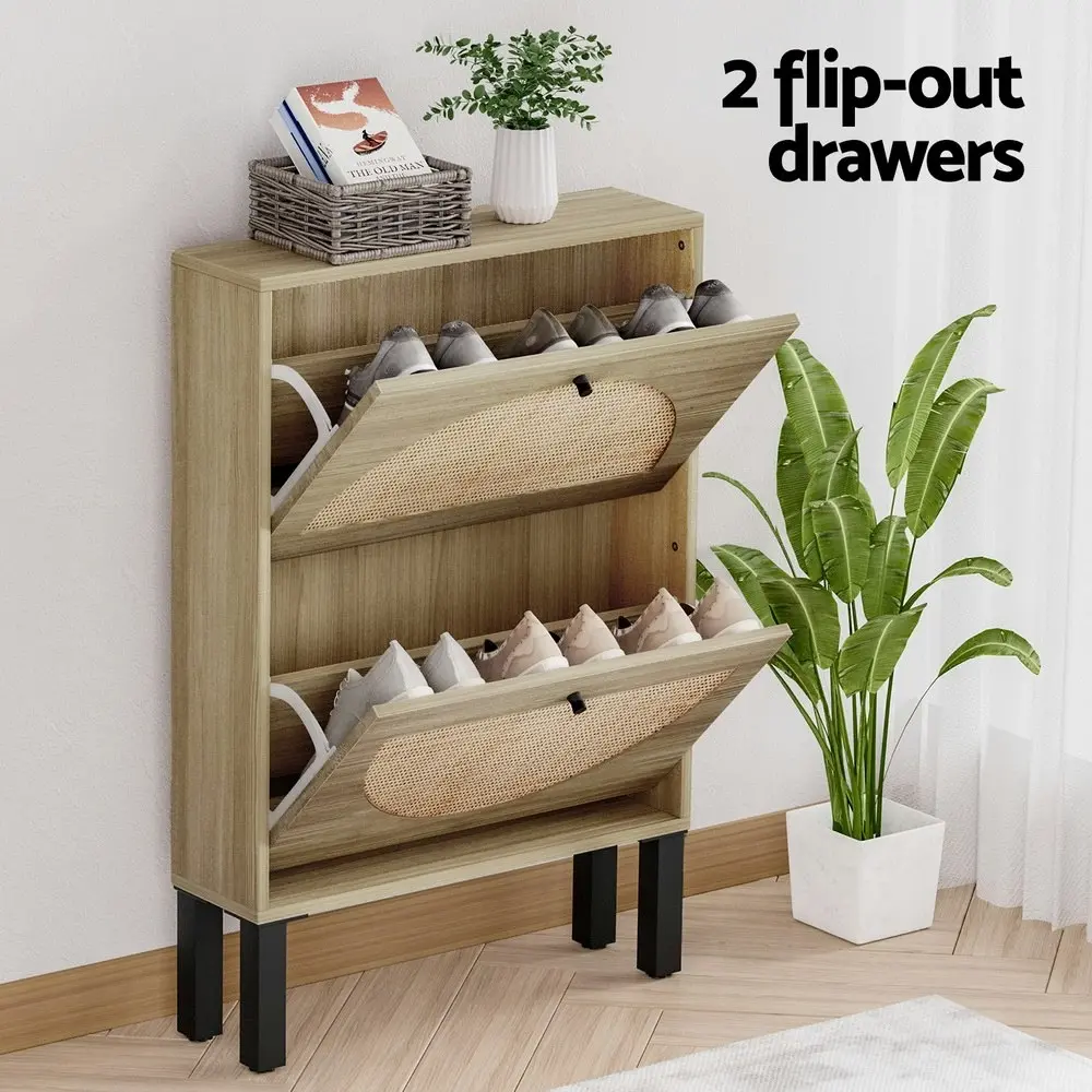 Artiss Shoe Cabinet 2 Drawers Rattan 6 Pairs