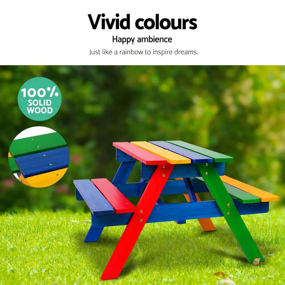 Keezi Kids Outdoor Table and Chairs Picnic Bench Set Umbrella Colourful