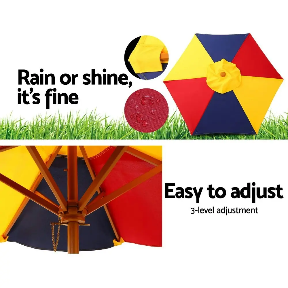 Keezi Kids Outdoor Table and Chairs Picnic Bench Set Umbrella Colourful