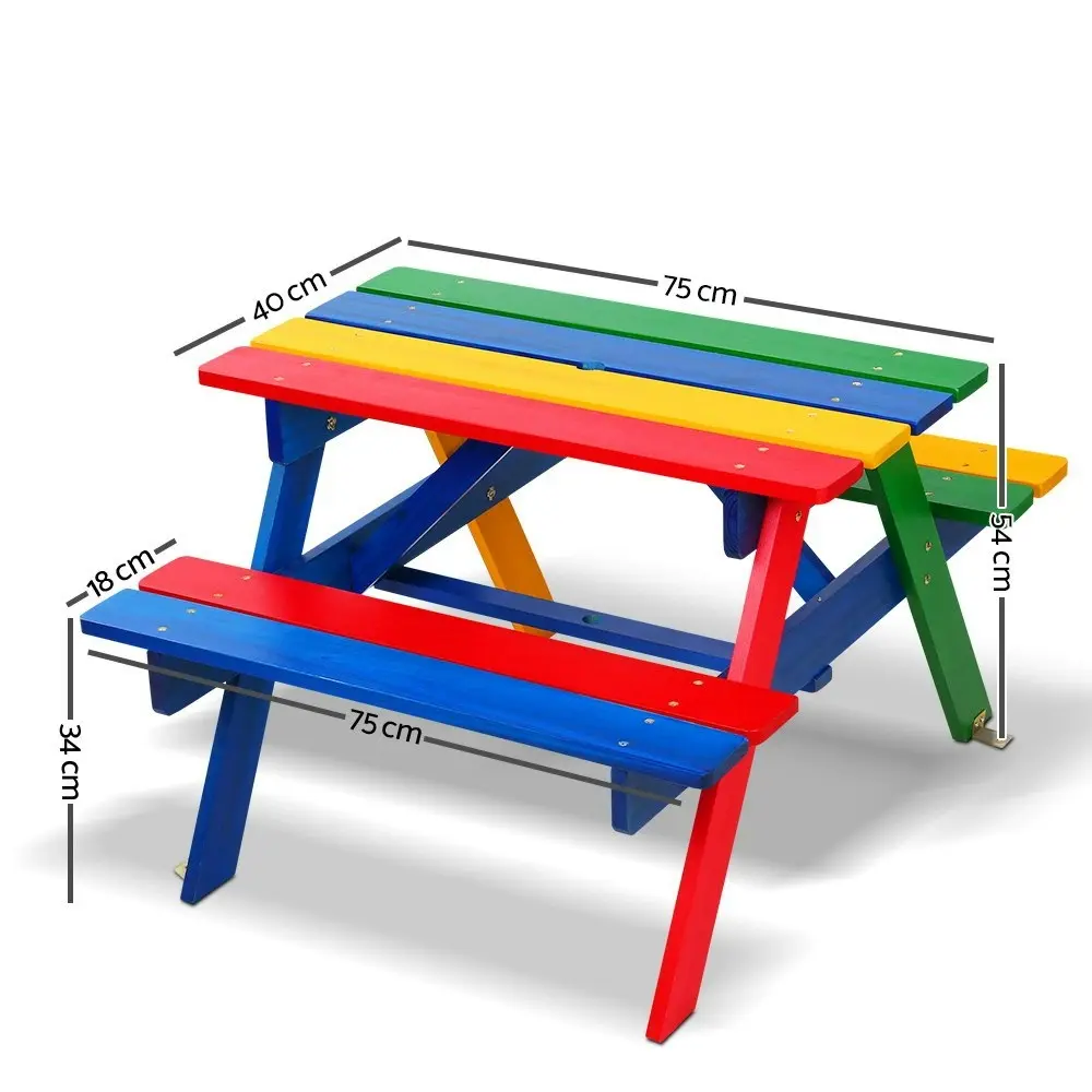 Keezi Kids Outdoor Table and Chairs Picnic Bench Set Umbrella Colourful