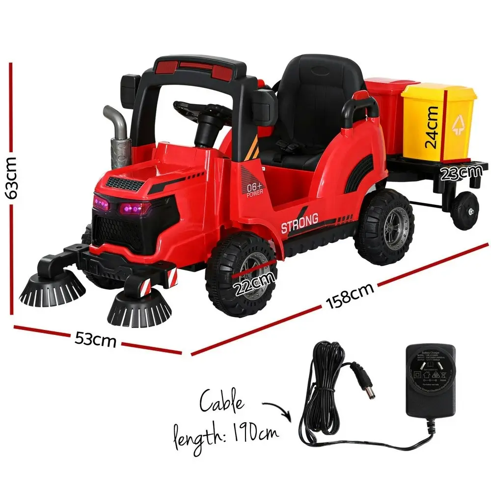 Rigo Kids Electric Ride On Car Street Sweeper Truck Toy Cars Remote 12V Red