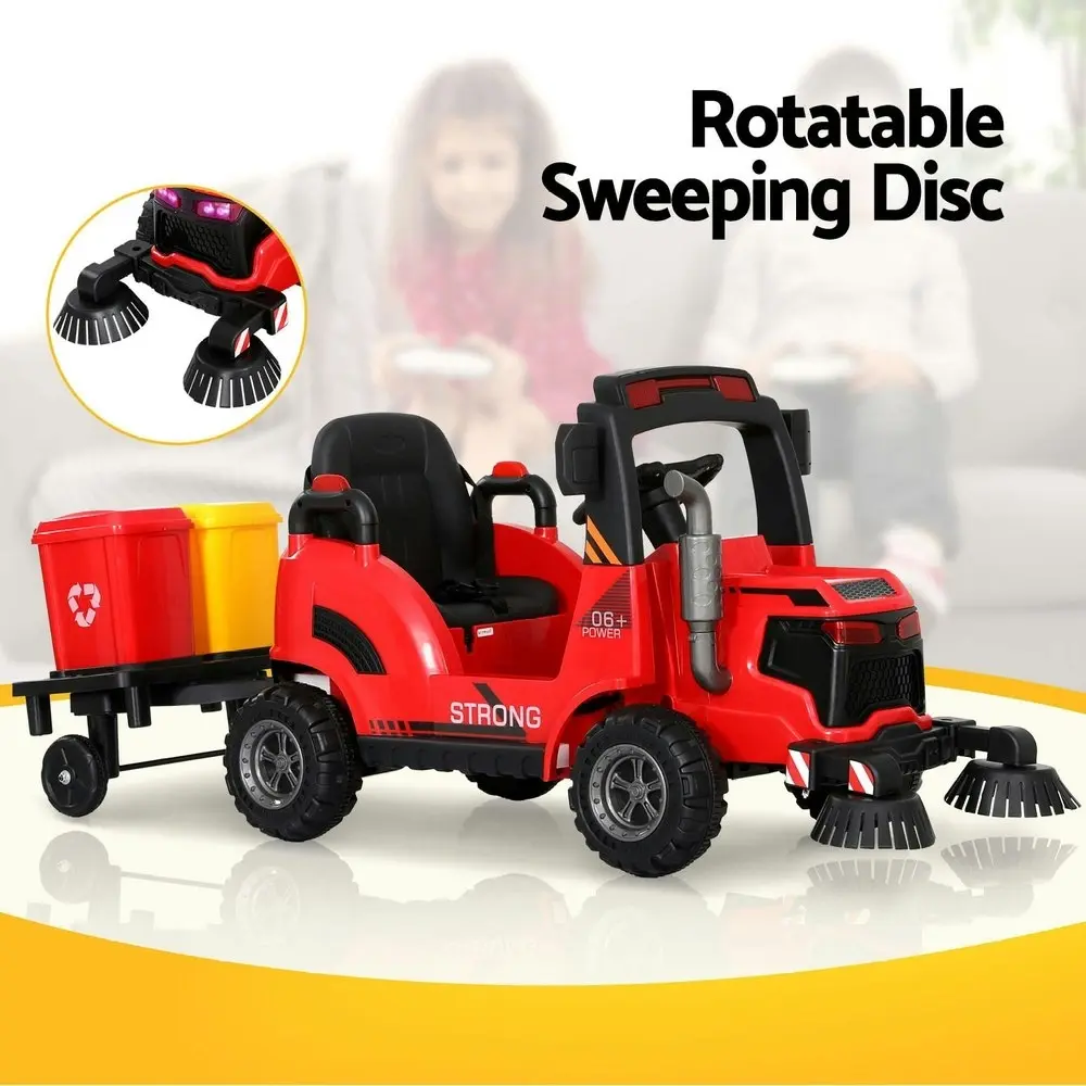 Rigo Kids Electric Ride On Car Street Sweeper Truck Toy Cars Remote 12V Red