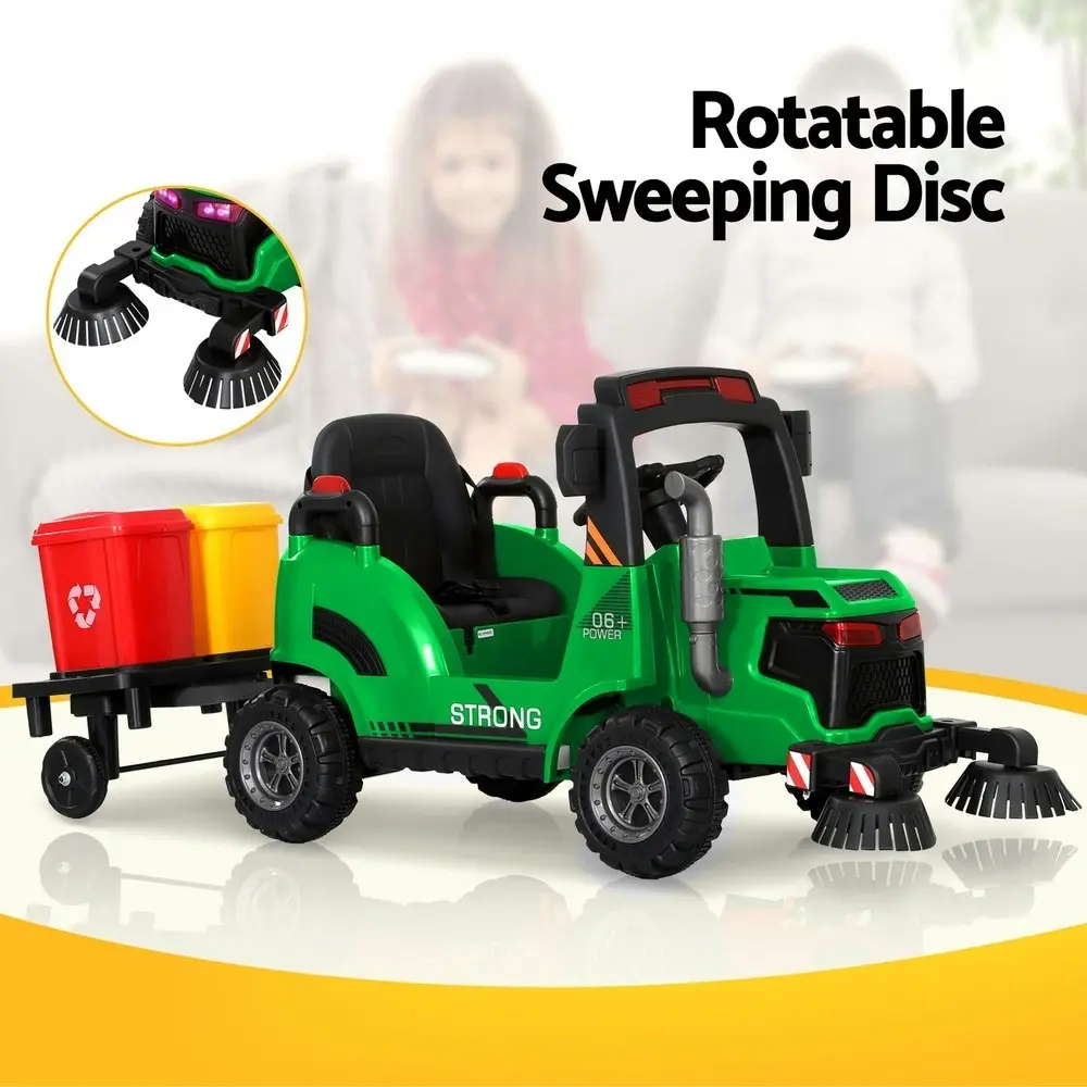 Rigo Kids Electric Ride On Car Street Sweeper Truck Toy Cars Remote 12V Green