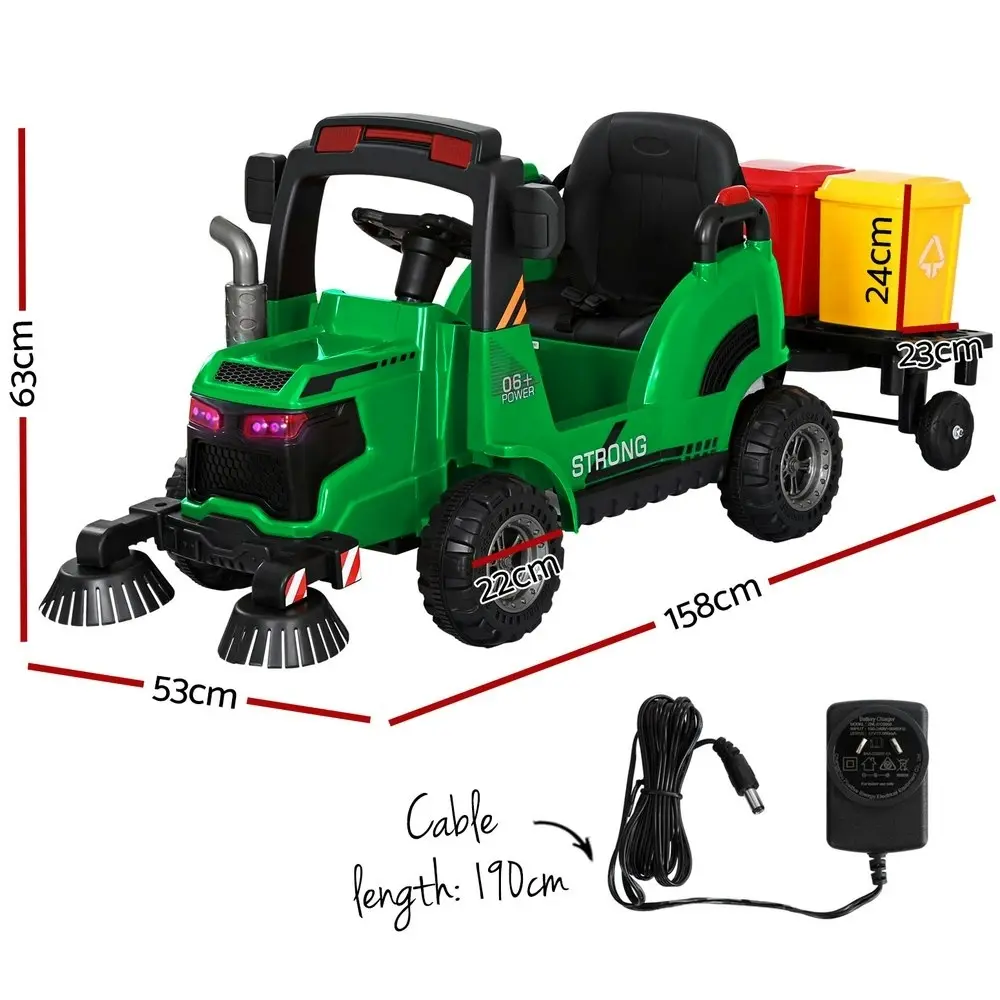 Rigo Kids Electric Ride On Car Street Sweeper Truck Toy Cars Remote 12V Green