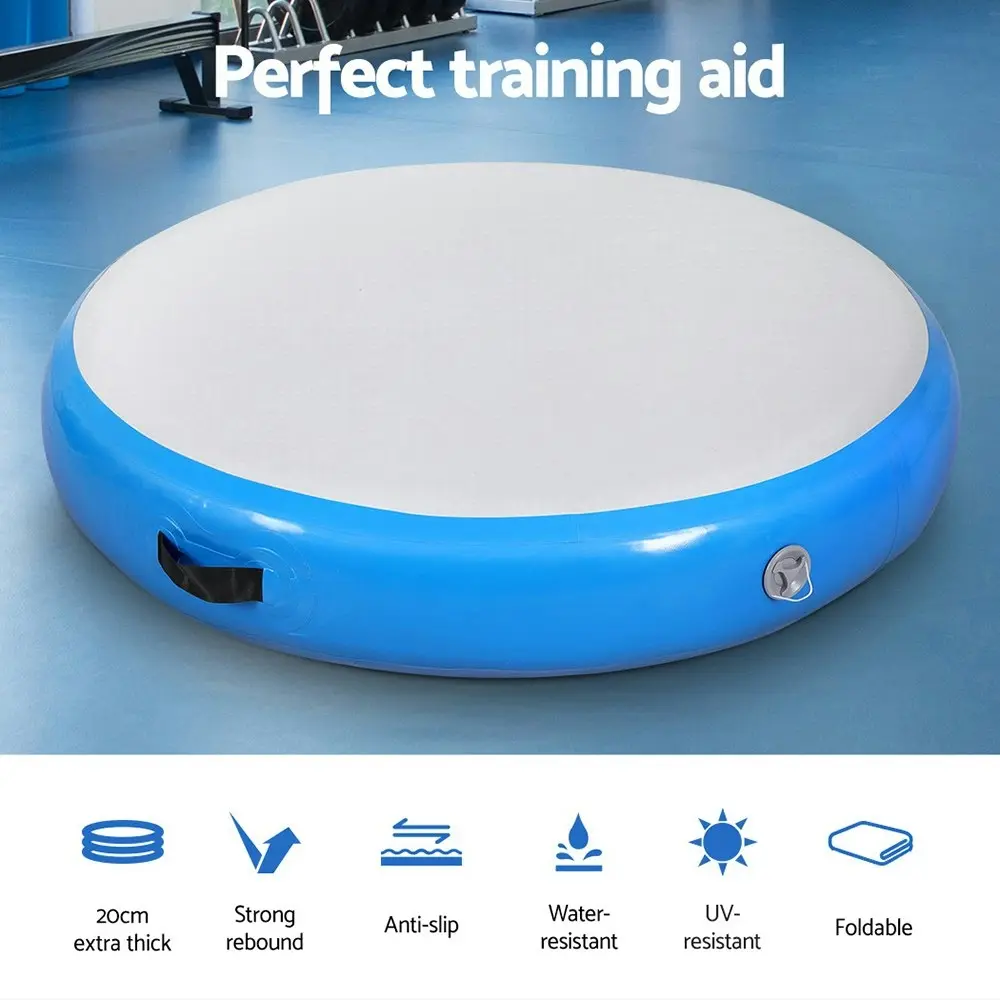 Everfit 1m Air Track Spot Inflatable Gymnastics Tumbling Mat Round Blue