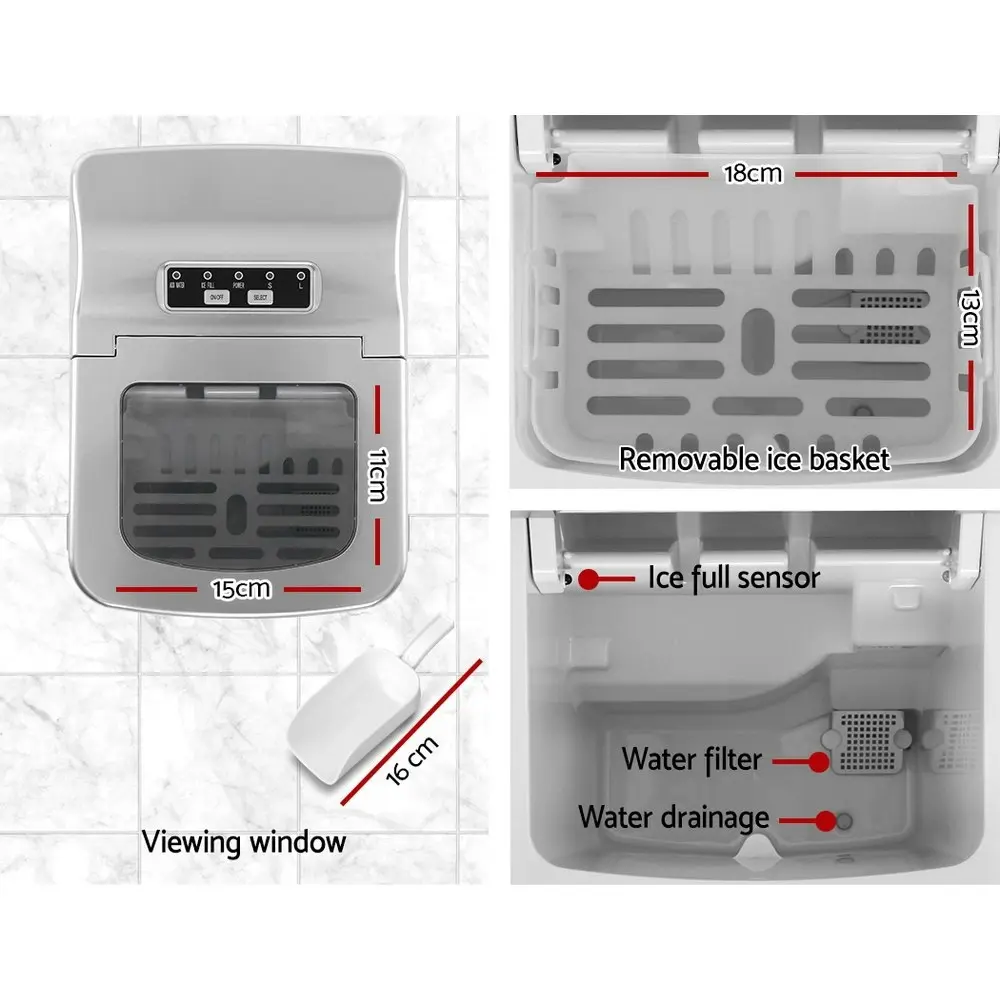 Devanti Portable Ice Maker Commercial Machine Ice Cube 2L Bar Countertop Silver