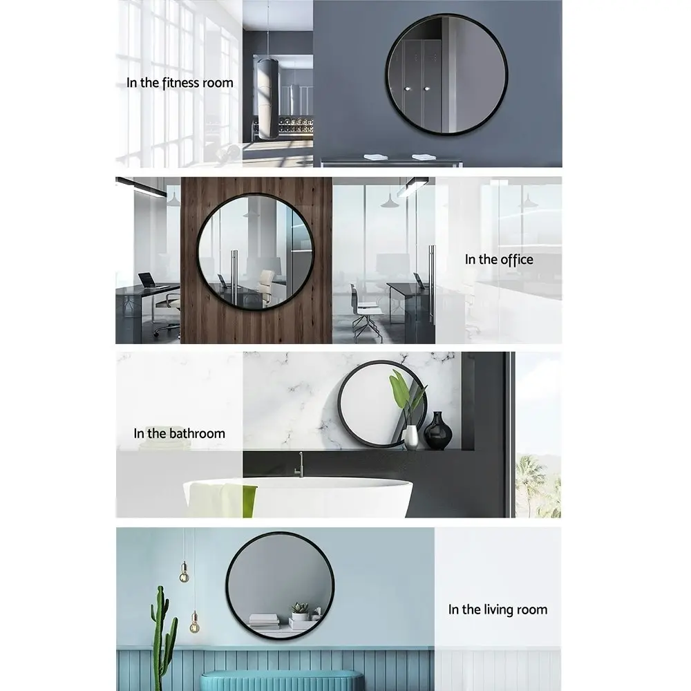 Embellir Wall Mirror Makeup 70cm Home Decor Framed Mirrors Bathroom Round Black