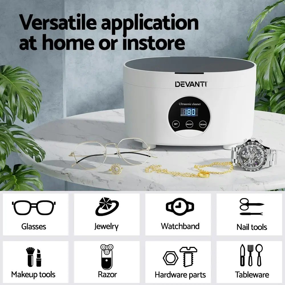 Devanti 600ml Ultrasonic Cleaner Timer Jewellery Glasses Cleaning Machine Degas