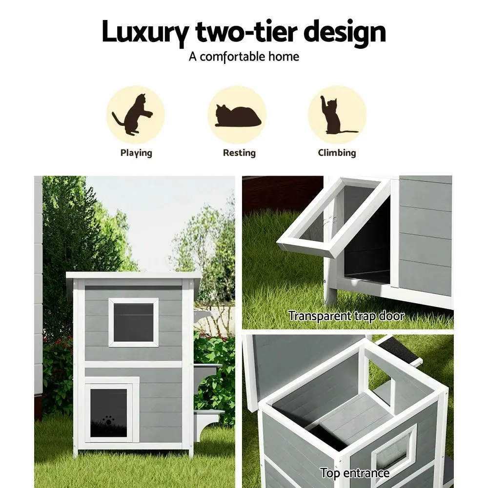 i.Pet Cat House Outdoor Shelter 56cm x 52cm x 82cm Rabbit Hutch Wooden Condo Small Dog Pet Enclosure