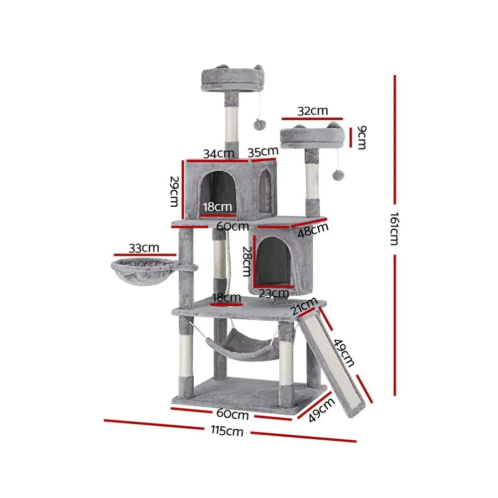 i.Pet Cat Tree 161cm Tower Scratching Post Scratcher Trees Condo House Grey