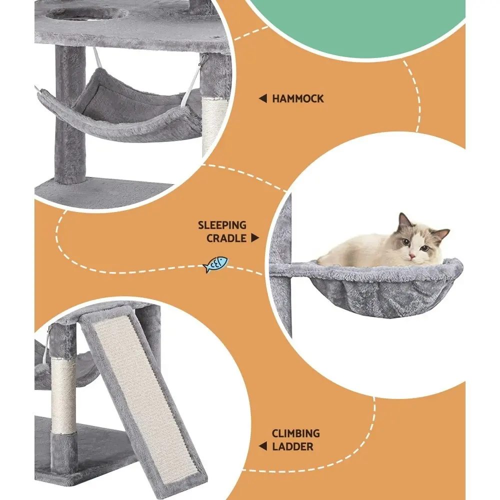 i.Pet Cat Tree 161cm Tower Scratching Post Scratcher Trees Condo House Grey