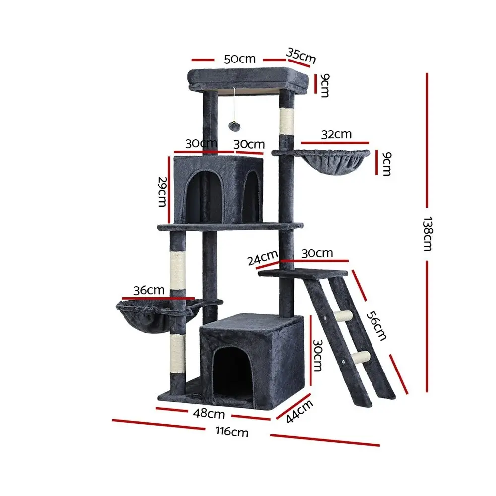 i.Pet Cat Tree 138cm Tower Scratching Post Scratcher Trees Condo House Grey