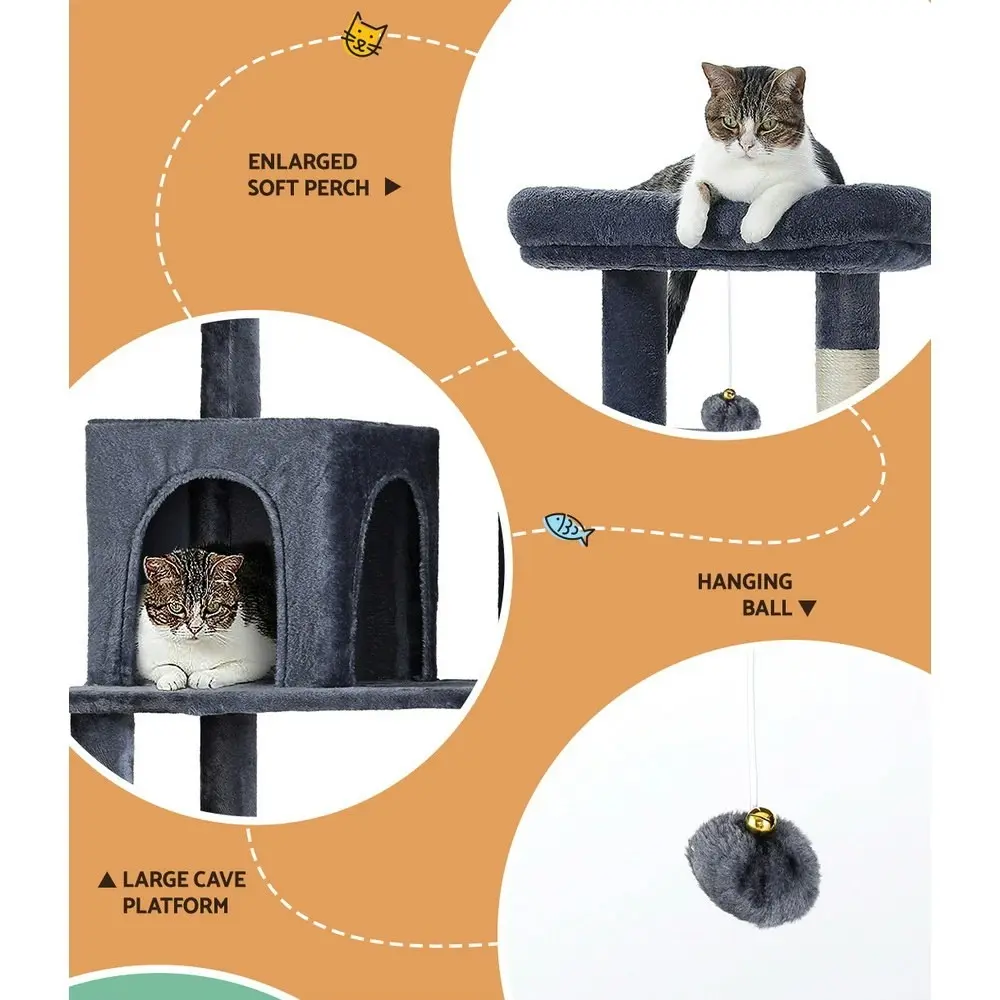 i.Pet Cat Tree 138cm Tower Scratching Post Scratcher Trees Condo House Grey