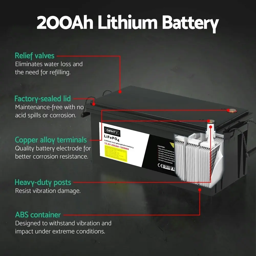 Giantz 12V 200Ah Lithium Battery LiFePO4 Deep Cycle Box Solar Caravan Camping