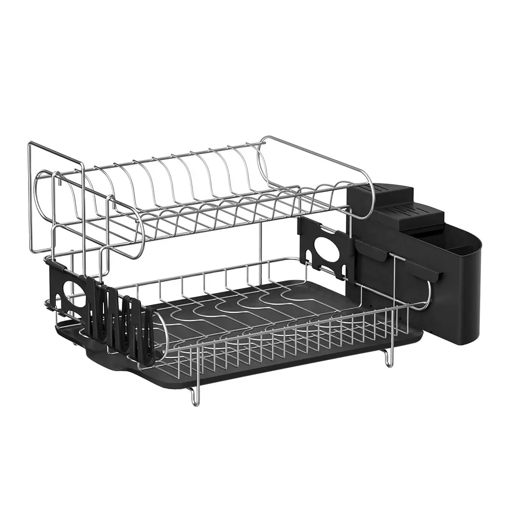 Cefito Dish Rack 2 Tiers - Silver and Black