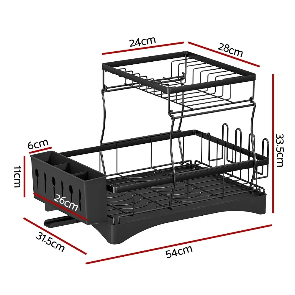 Cefito Dish Rack 2 Tiers Expandable - Black