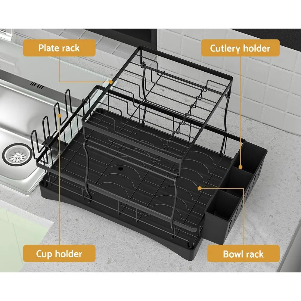 Cefito Dish Rack 2 Tiers Expandable - Black