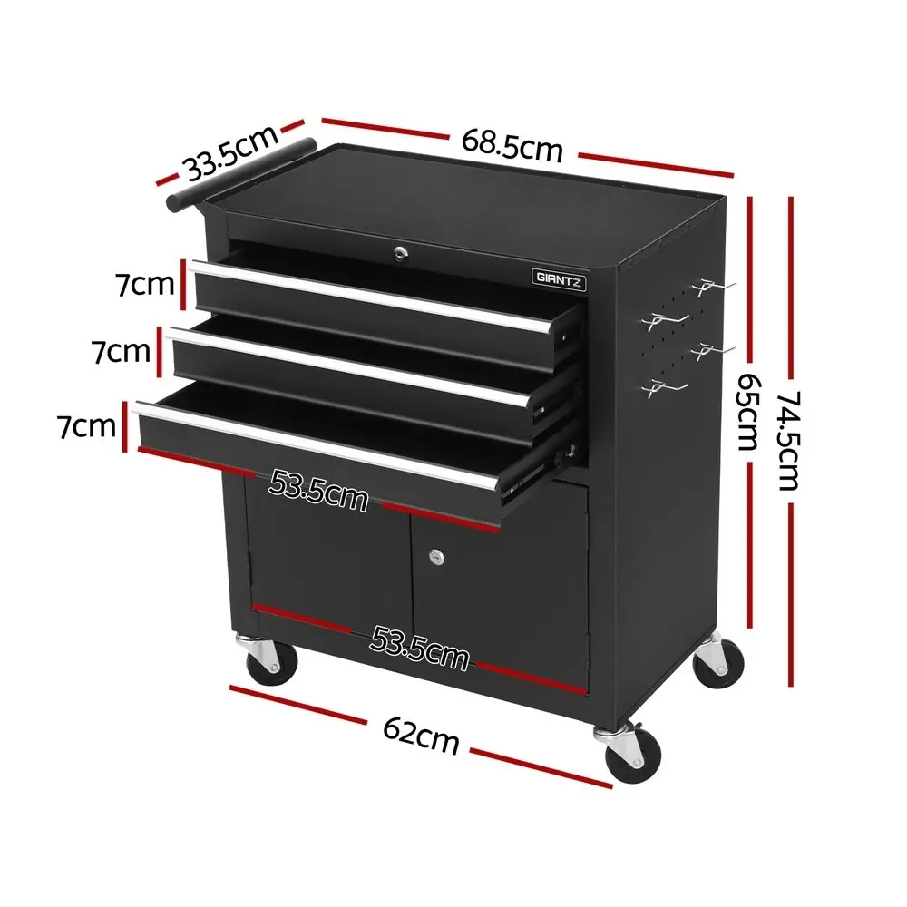 Giantz 3 Drawer Tool Box Cabinet Chest Toolbox Garage Storage Organiser