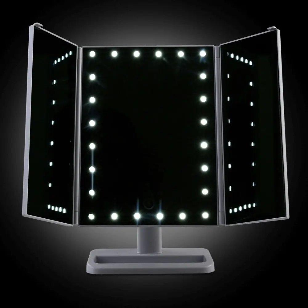 Embellir Makeup Mirror with 24 LED light Tri-fold Dimmable Tabletop Storage