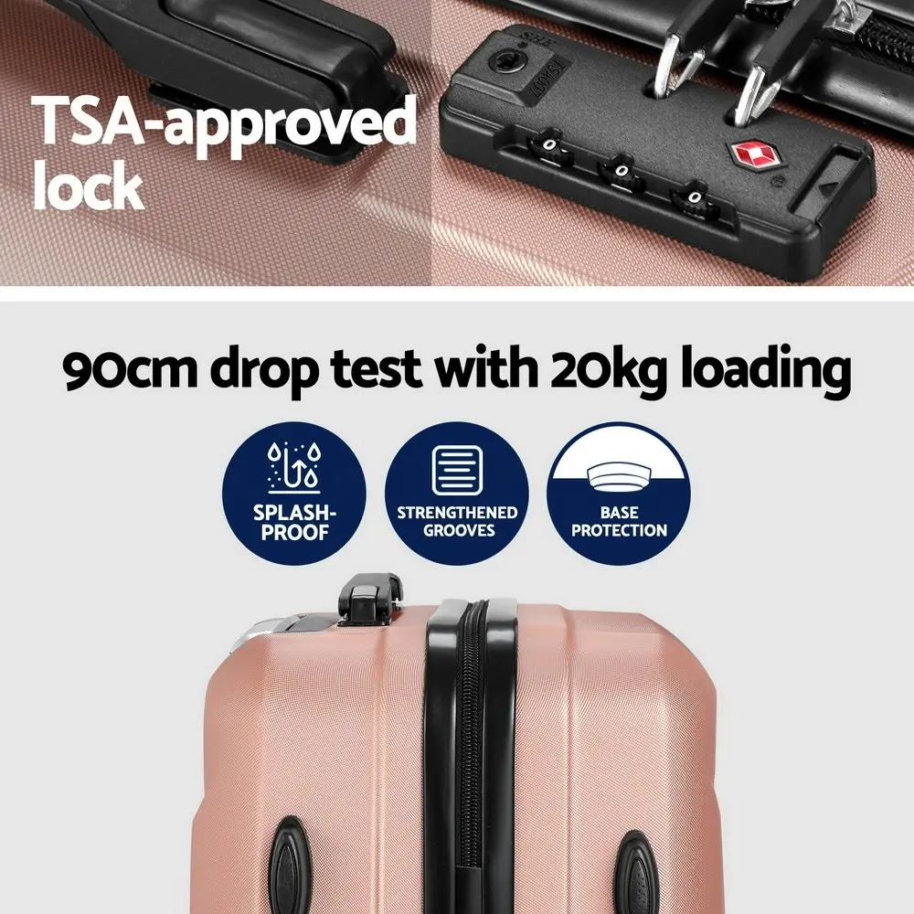 Wanderlite 2pc Luggage 12" 20" Trolley Travel Suitcase Storage Carry On TSA Lock Rose Gold