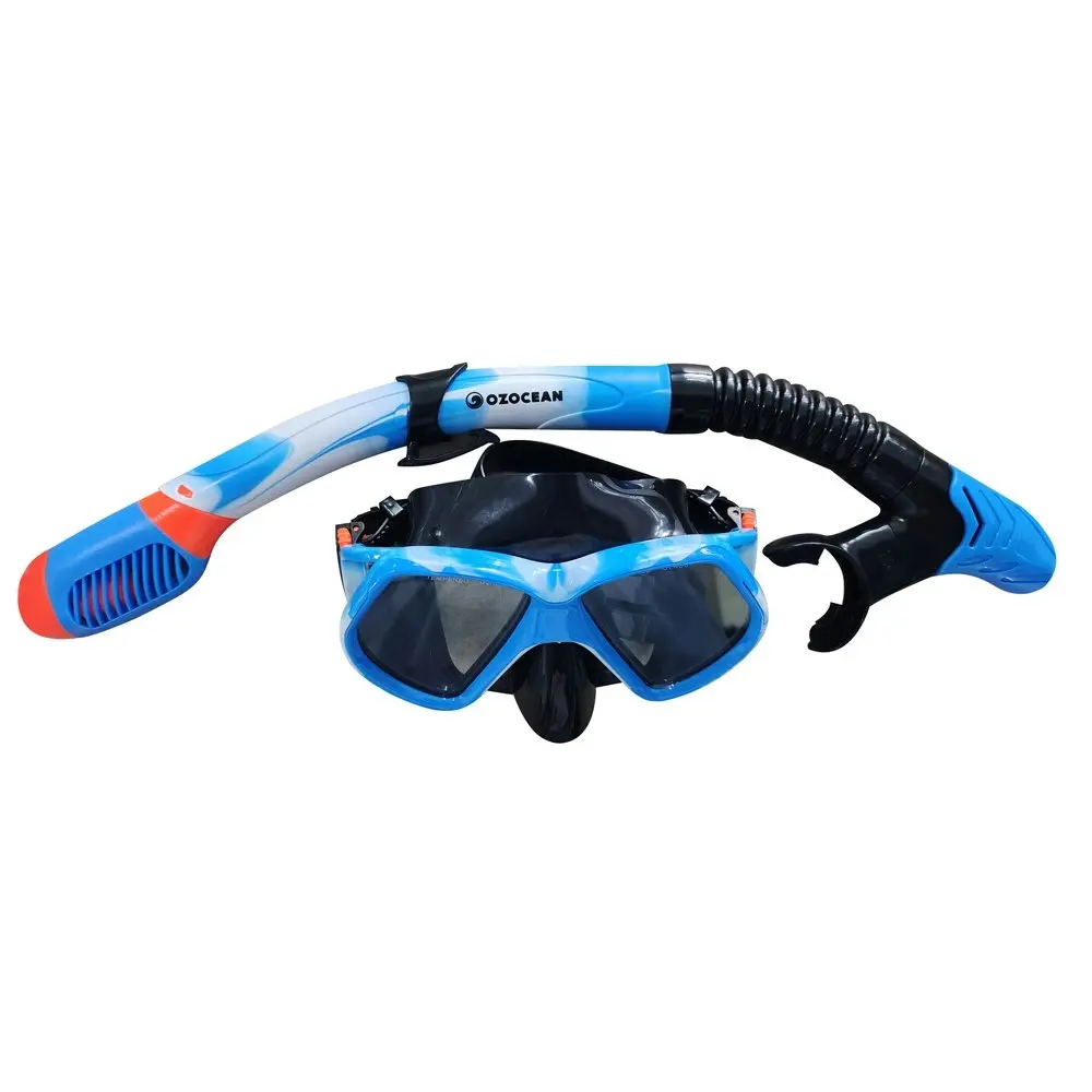 2pc Oz Ocean Heron Adults Swimming Beach Goggles Mask & Snorkel Set Blue/Black