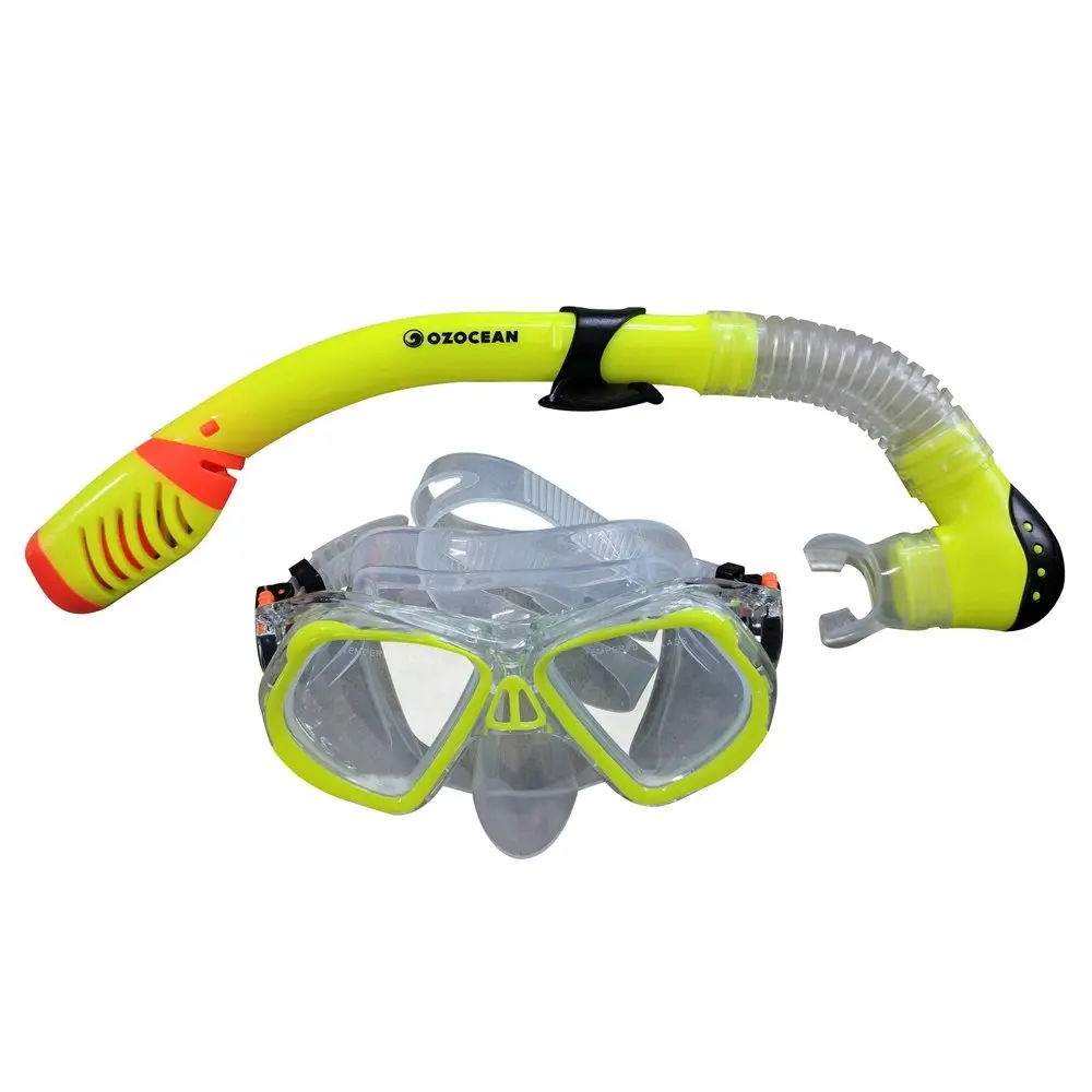 2pc Oz Ocean Ningaloo Kids Adjustable Swimming Goggles Mask & Snorkel Set Yellow