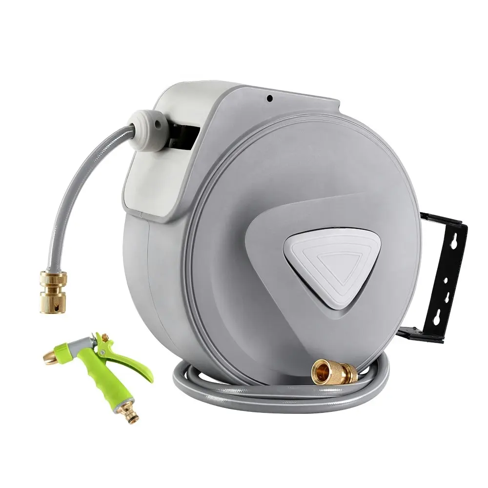 Water Hose Reel 30M Retractable Garden Auto Rewind Brass Spray Gun