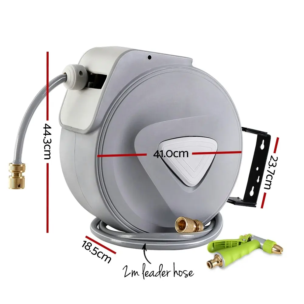 Water Hose Reel 30M Retractable Garden Auto Rewind Brass Spray Gun