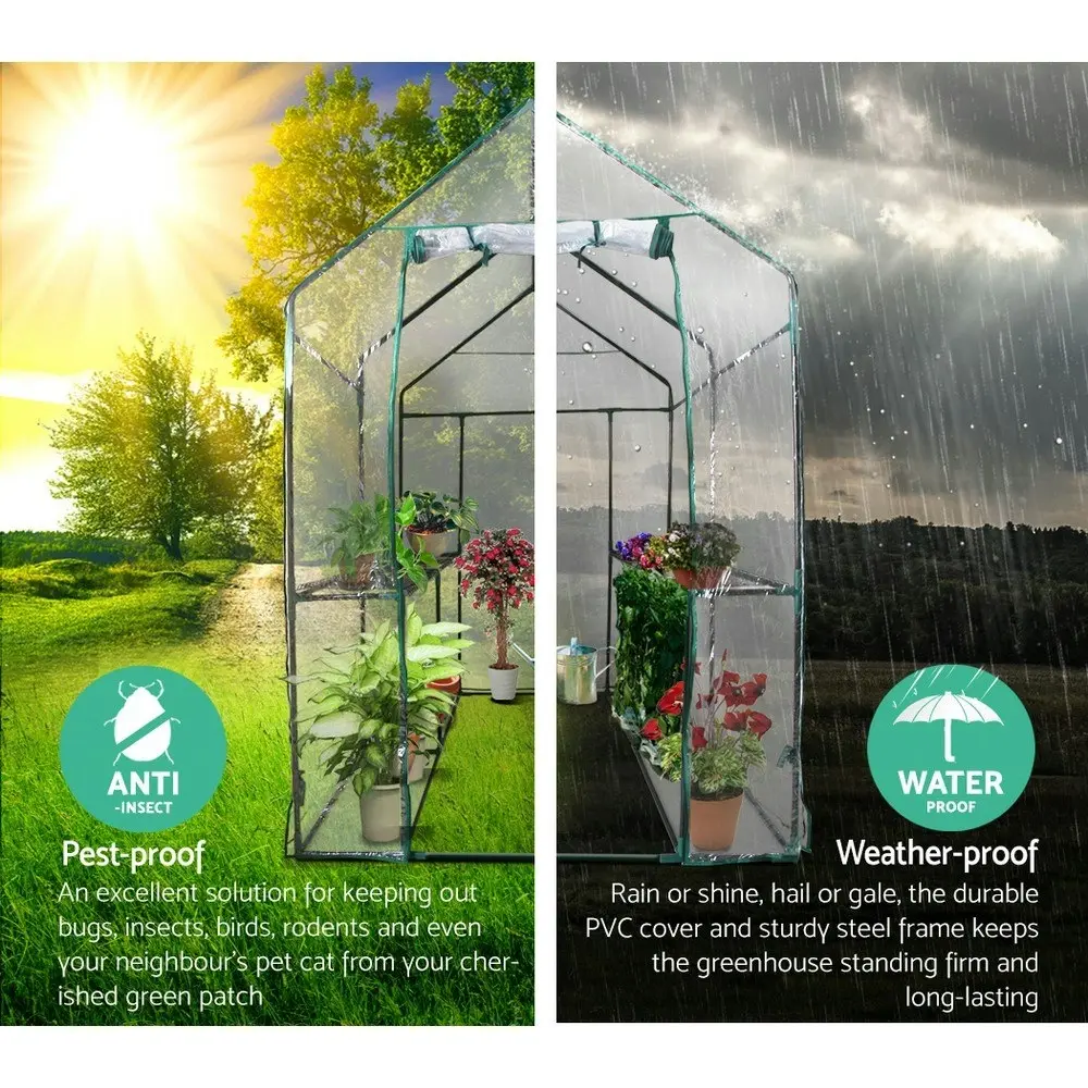 Greenfingers Greenhouse 1.2x1.9x1.9M Walk in Green House Tunnel Clear Garden Shed 4 Shelves