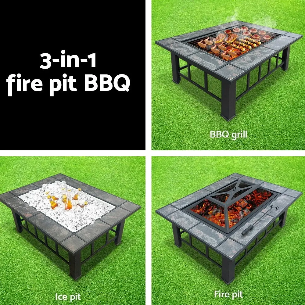 Grillz Fire Pit BBQ Grill Ice Bucket 3-In-1 Table