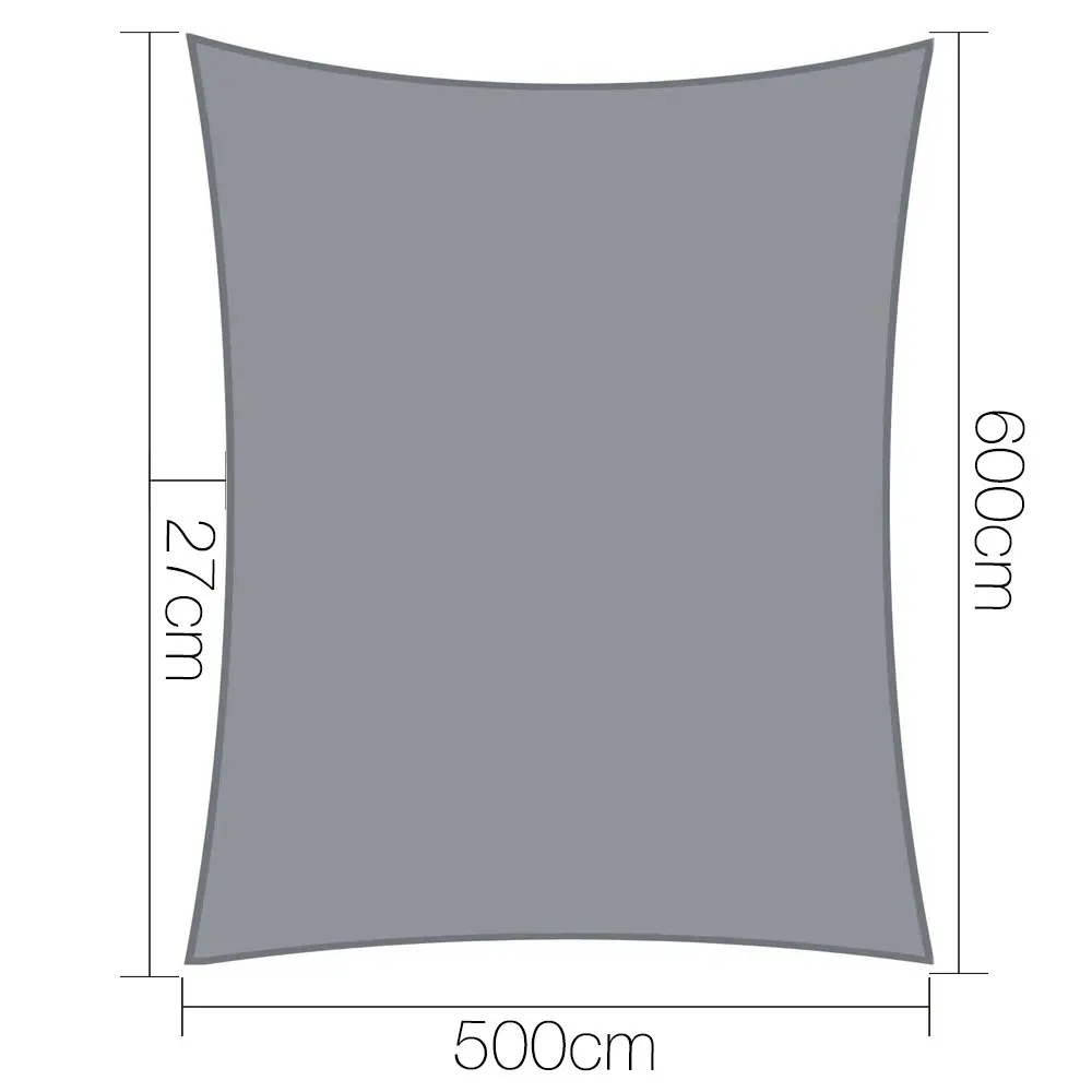 Instahut Shade Sail 5x6m Rectangle 280GSM 98% Grey Shade Cloth